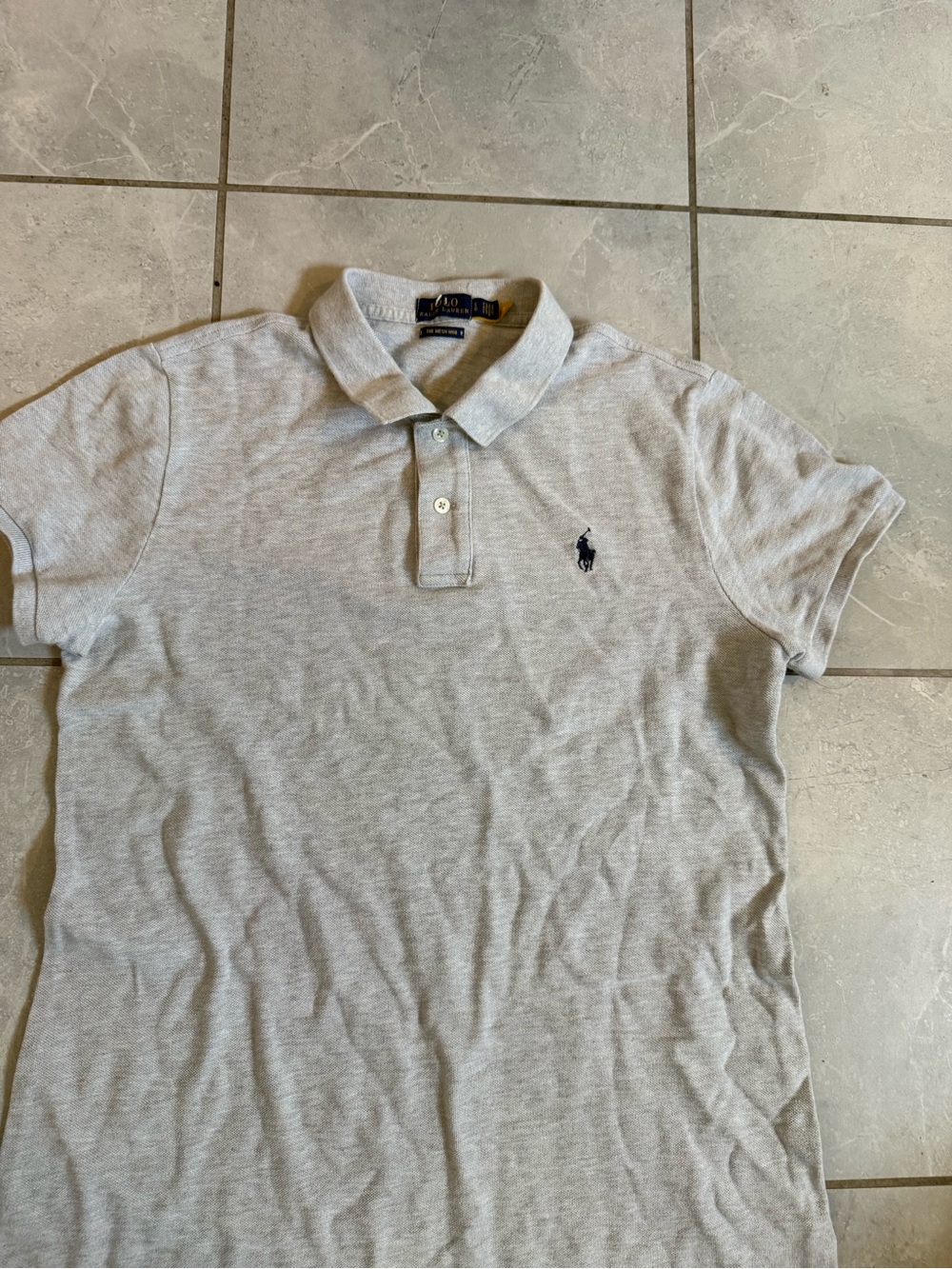 Ralph Lauren Light Gray Polo 'The Mesh Mini' Knit Top